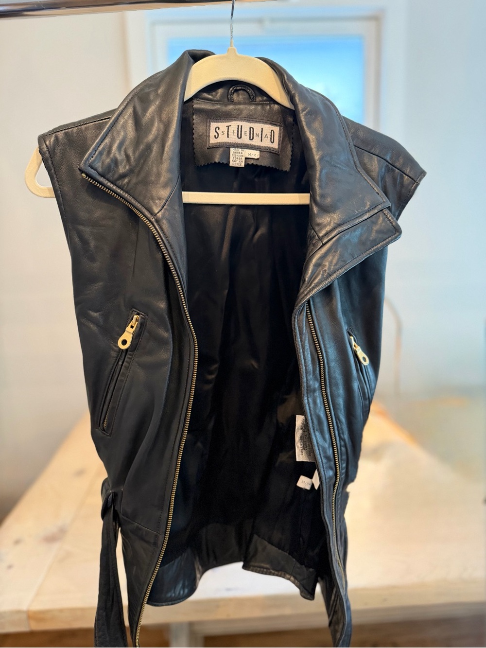 Black Leather Moto Vest